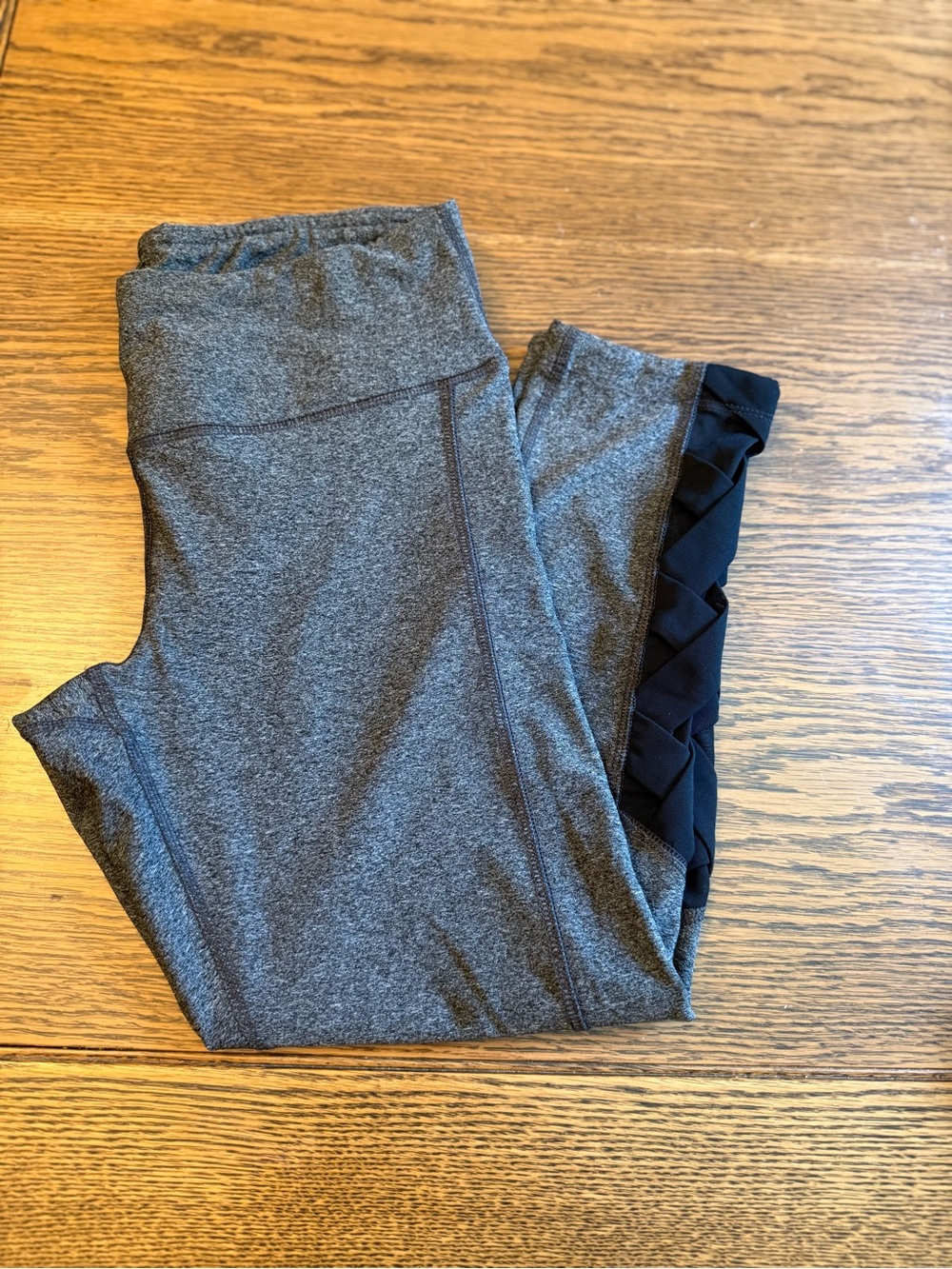 Grey Active Leggings with Black Lattice Side Detail